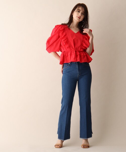 OPAQUE.CLIP(オペークドットクリップ)の「◆フリルデザインVネックブラウス(シャツ/ブラウス・レディース・ブラック/ホワイト系/レッド系1・38)」の17枚目の写真