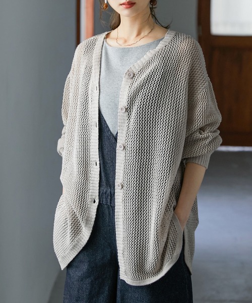 Fashion Letter（ファッションレター）の「[M-5L] メッシュニット2wayカーディガン（ニット/セーター・レディース・ライトグレー/ブラック/杢グレー・M～Ｌ/4L～5L/LL～3L）」の3枚目の写真