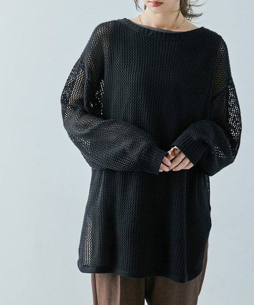 Fashion Letter（ファッションレター）の「[M-5L] メッシュニット2wayカーディガン（ニット/セーター・レディース・ライトグレー/ブラック/杢グレー・M～Ｌ/4L～5L/LL～3L）」の2枚目の写真