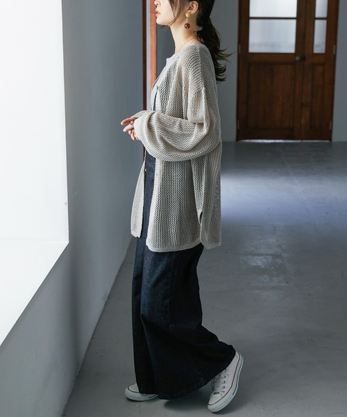 Fashion Letter（ファッションレター）の「[M-5L] メッシュニット2wayカーディガン（ニット/セーター・レディース・ライトグレー/ブラック/杢グレー・M～Ｌ/4L～5L/LL～3L）」の4枚目の写真