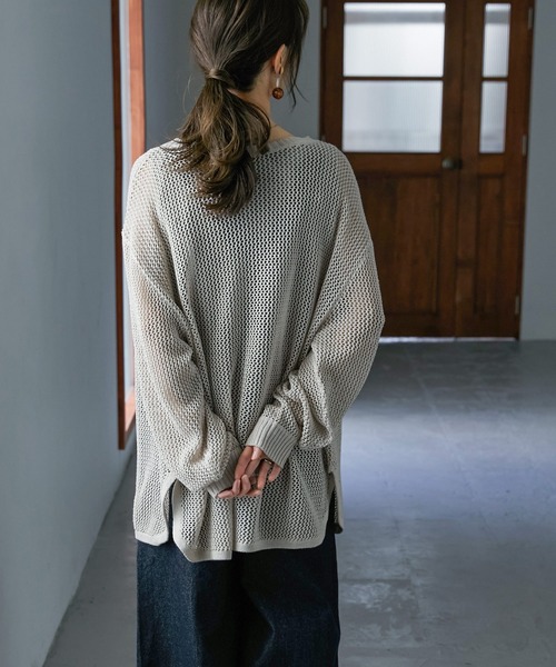Fashion Letter（ファッションレター）の「[M-5L] メッシュニット2wayカーディガン（ニット/セーター・レディース・ライトグレー/ブラック/杢グレー・M～Ｌ/4L～5L/LL～3L）」の8枚目の写真