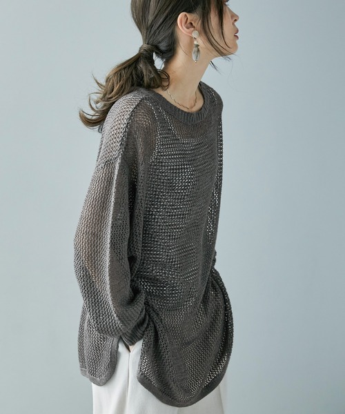 Fashion Letter（ファッションレター）の「[M-5L] メッシュニット2wayカーディガン（ニット/セーター・レディース・ライトグレー/ブラック/杢グレー・M～Ｌ/4L～5L/LL～3L）」の5枚目の写真