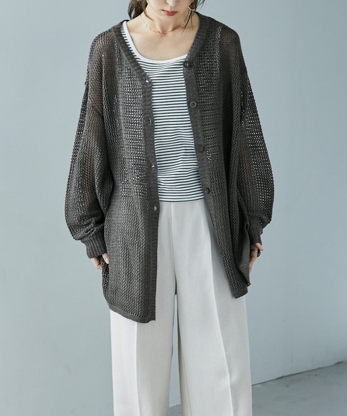 Fashion Letter（ファッションレター）の「[M-5L] メッシュニット2wayカーディガン（ニット/セーター・レディース・ライトグレー/ブラック/杢グレー・M～Ｌ/4L～5L/LL～3L）」の13枚目の写真