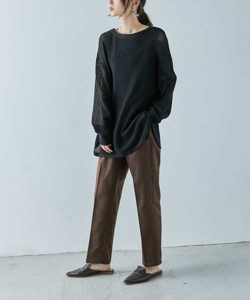 Fashion Letter（ファッションレター）の「[M-5L] メッシュニット2wayカーディガン（ニット/セーター・レディース・ライトグレー/ブラック/杢グレー・M～Ｌ/4L～5L/LL～3L）」の14枚目の写真
