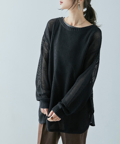 Fashion Letter（ファッションレター）の「[M-5L] メッシュニット2wayカーディガン（ニット/セーター・レディース・ライトグレー/ブラック/杢グレー・M～Ｌ/4L～5L/LL～3L）」の22枚目の写真