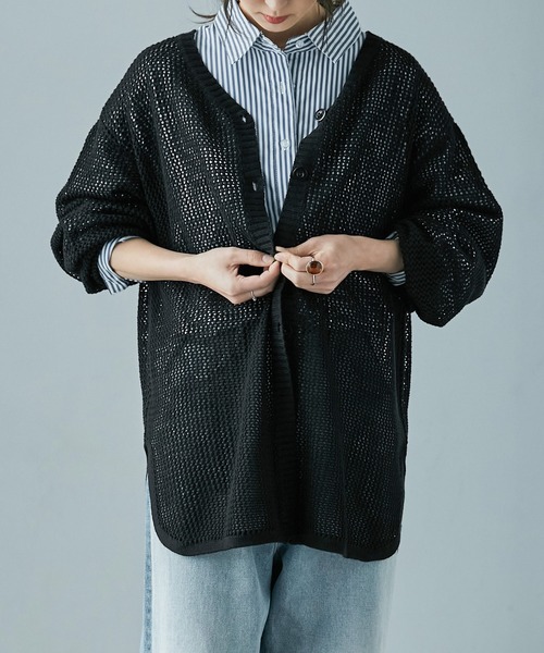 Fashion Letter（ファッションレター）の「[M-5L] メッシュニット2wayカーディガン（ニット/セーター・レディース・ライトグレー/ブラック/杢グレー・M～Ｌ/4L～5L/LL～3L）」の19枚目の写真