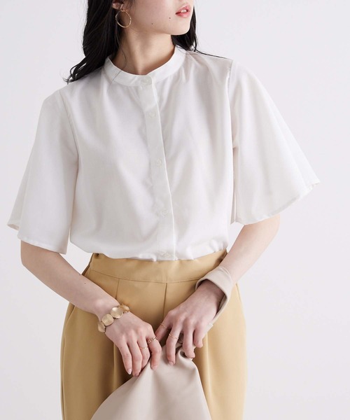 GeeRA(ジーラ)の「無地/ストライプ フレアー袖バンドカラーシャツブラウス(シャツ/ブラウス・レディース・オフホワイト/ブラック系その他/ブルー系その他/ブラック/ベージュ/ネイビー・LARGE/MEDIUM/XX-LARGE/X-LARGE)」の9枚目の写真