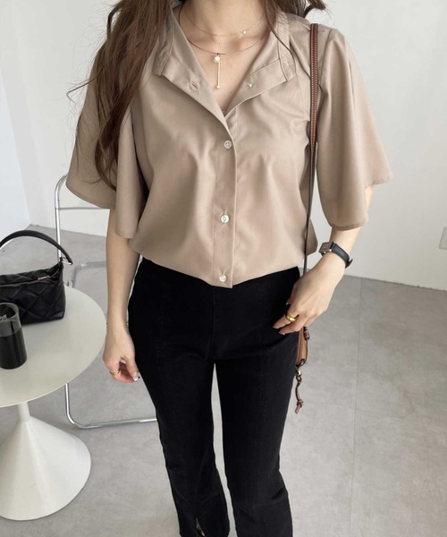 GeeRA(ジーラ)の「無地/ストライプ フレアー袖バンドカラーシャツブラウス(シャツ/ブラウス・レディース・オフホワイト/ブラック系その他/ブルー系その他/ブラック/ベージュ/ネイビー・LARGE/MEDIUM/XX-LARGE/X-LARGE)」の22枚目の写真