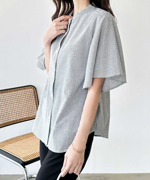 GeeRA(ジーラ)の「無地/ストライプ フレアー袖バンドカラーシャツブラウス(シャツ/ブラウス・レディース・オフホワイト/ブラック系その他/ブルー系その他/ブラック/ベージュ/ネイビー・LARGE/MEDIUM/XX-LARGE/X-LARGE)」の16枚目の写真