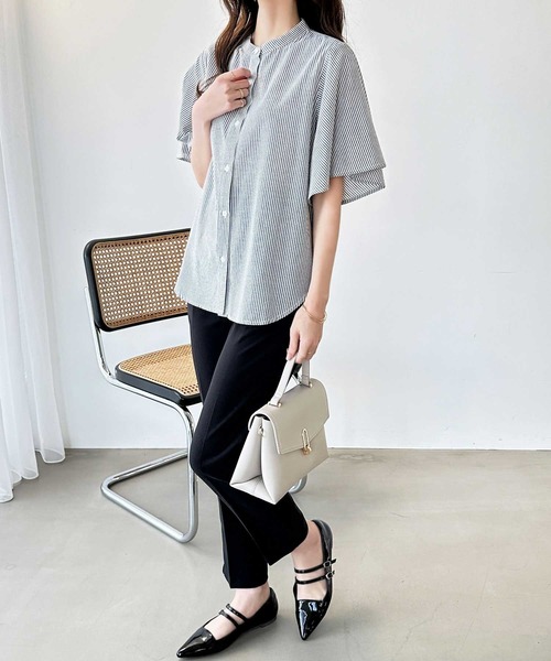 GeeRA(ジーラ)の「無地/ストライプ フレアー袖バンドカラーシャツブラウス(シャツ/ブラウス・レディース・オフホワイト/ブラック系その他/ブルー系その他/ブラック/ベージュ/ネイビー・LARGE/MEDIUM/XX-LARGE/X-LARGE)」の17枚目の写真