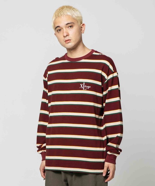 XLARGE（エクストララージ）の「EMBROIDERED STRIPED L/S TEE（Tシャツ/カットソー・メンズ・バーガンディー/ブラウン/パープル/ネイビー・L/XL/M/S）」の4枚目の写真