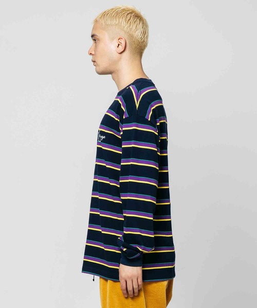 XLARGE（エクストララージ）の「EMBROIDERED STRIPED L/S TEE（Tシャツ/カットソー・メンズ・バーガンディー/ブラウン/パープル/ネイビー・L/XL/M/S）」の9枚目の写真