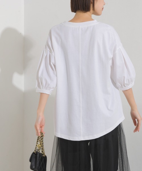 OMNES（オムネス）の「撥水加工タックボリューム半袖Tシャツ（Tシャツ/カットソー・レディース・ベージュ/ホワイト/ブラック/ピンク/ネイビー・FREE）」の18枚目の写真