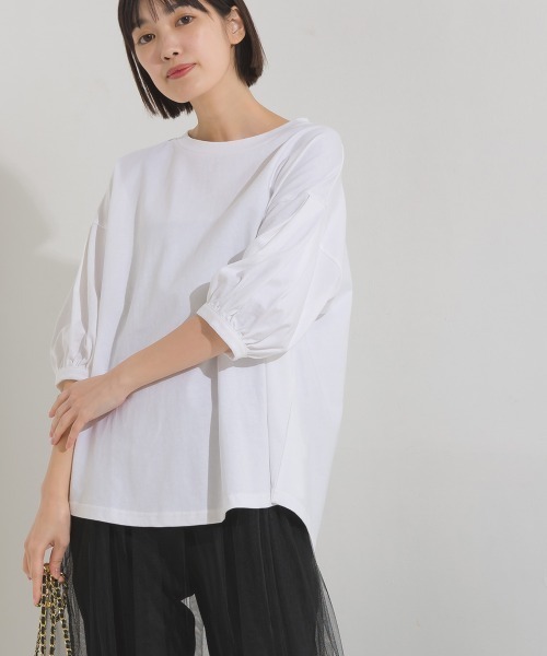 OMNES（オムネス）の「撥水加工タックボリューム半袖Tシャツ（Tシャツ/カットソー・レディース・ベージュ/ホワイト/ブラック/ピンク/ネイビー・FREE）」の14枚目の写真