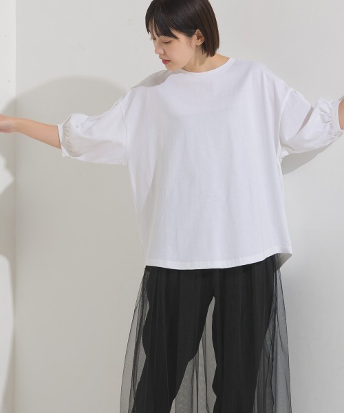 OMNES（オムネス）の「撥水加工タックボリューム半袖Tシャツ（Tシャツ/カットソー・レディース・ベージュ/ホワイト/ブラック/ピンク/ネイビー・FREE）」の15枚目の写真