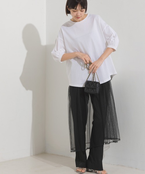 OMNES（オムネス）の「撥水加工タックボリューム半袖Tシャツ（Tシャツ/カットソー・レディース・ベージュ/ホワイト/ブラック/ピンク/ネイビー・FREE）」の16枚目の写真