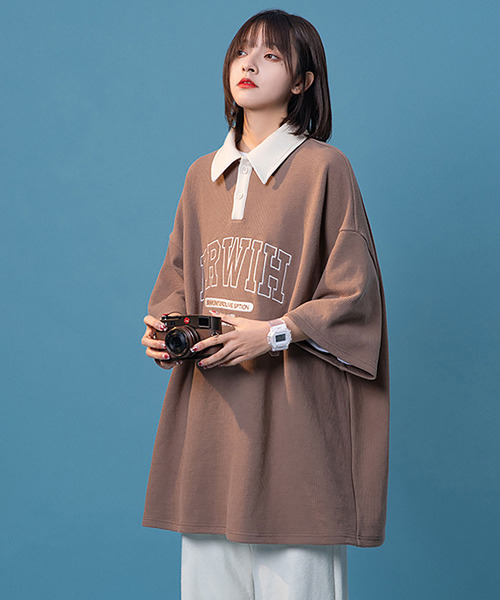 クーティー オーバー ワイド ビッグ ロゴ プリント ポロ シャツ L グレー クーティー オーバー ワイド ビッグ ロゴ プリント ポロ シャツ L グレー