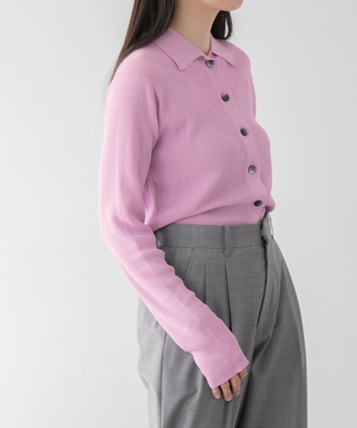 yuw（ユウ）の「リブエリツキカーディガン　294576（カーディガン/ボレロ・レディース・アイボリー/ブラック/ブラック×ホワイト/パープル・FREE）」の4枚目の写真