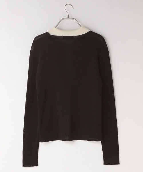 yuw（ユウ）の「リブエリツキカーディガン　294576（カーディガン/ボレロ・レディース・アイボリー/ブラック/ブラック×ホワイト/パープル・FREE）」の6枚目の写真