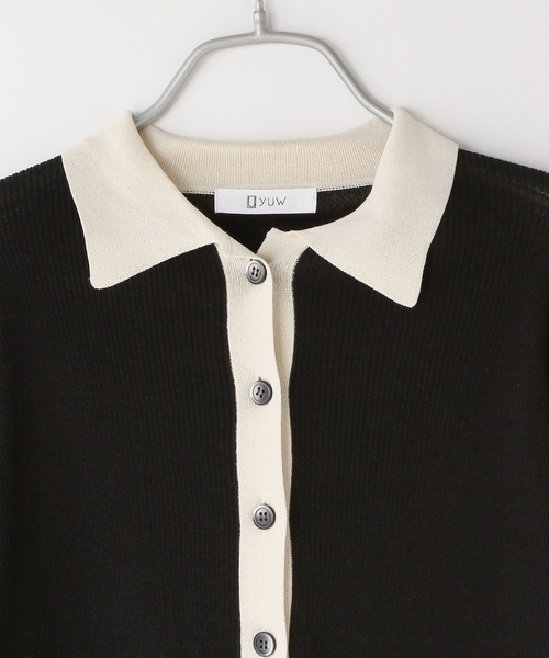 yuw（ユウ）の「リブエリツキカーディガン　294576（カーディガン/ボレロ・レディース・アイボリー/ブラック/ブラック×ホワイト/パープル・FREE）」の5枚目の写真