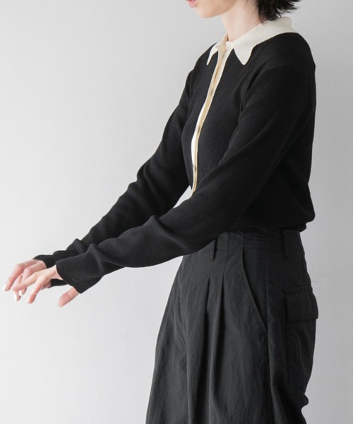 yuw（ユウ）の「リブエリツキカーディガン　294576（カーディガン/ボレロ・レディース・アイボリー/ブラック/ブラック×ホワイト/パープル・FREE）」の20枚目の写真