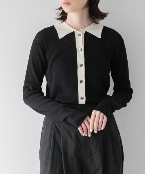 yuw（ユウ）の「リブエリツキカーディガン　294576（カーディガン/ボレロ・レディース・アイボリー/ブラック/ブラック×ホワイト/パープル・FREE）」の19枚目の写真