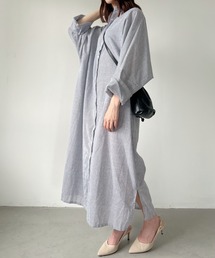 ストライプロングシャツワンピ