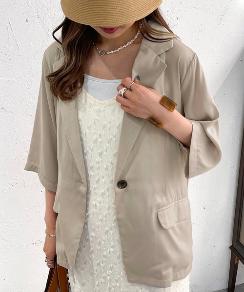 apres jour mignon(アプレジュールミニョン)の「シャツジャケット【ZOZOTOWN限定アイテム】(テーラードジャケット・レディース・ライトベージュ/ブラック/ダークブルー・X-LARGE/フリー)」の16枚目の写真