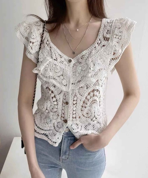 Twinkle;pm(トゥインクルピーエム)の「ノースリーブかぎ針編みブラウス(シャツ/ブラウス・レディース・ベージュ/ホワイト・FREE)」の14枚目の写真