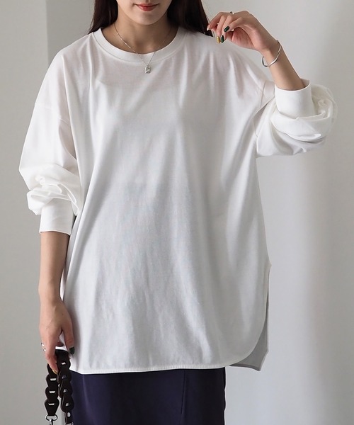 Riberry(リベリー)の「ボリューム袖ラウンドヘムロンT(Tシャツ/カットソー・レディース・オフホワイト/スミクロ・FREE)」の18枚目の写真