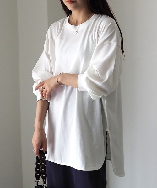 Riberry(リベリー)の「ボリューム袖ラウンドヘムロンT(Tシャツ/カットソー・レディース・オフホワイト/スミクロ・FREE)」の20枚目の写真