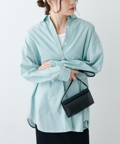 PUAL CE CIN(ピュアルセシン)の「先染ストライプシャツブラウス(シャツ/ブラウス・レディース・ベージュ/ブラウン/グリーン・FREE)」の3枚目の写真