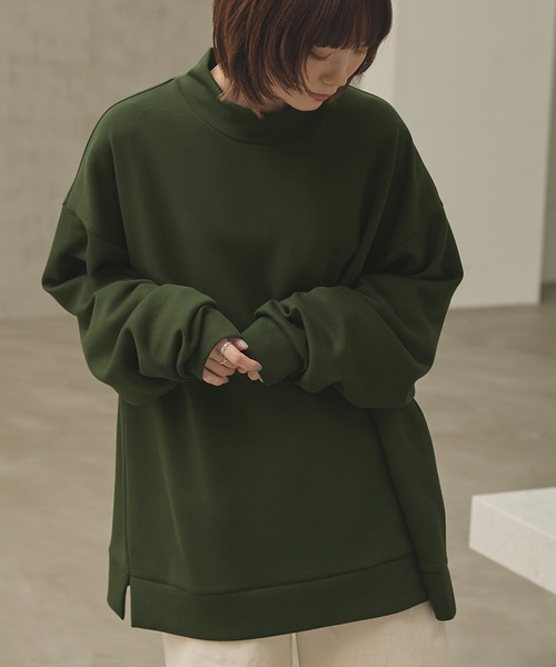 MONO-MART（モノマート）の「モックネック ルーズオーバーサイドスリット ハイポンチ ドレープL/Sカットソー（Tシャツ/カットソー・メンズ・ホワイト/ブラック/ブラウン/ブルーグリーン/グレイッシュブルー/チャコール/ライトグレー/ベージュ/ブルー/レッド/ミント/パープル/グリーン/ダークブラウン/ブルー系・M/L）」の20枚目の写真