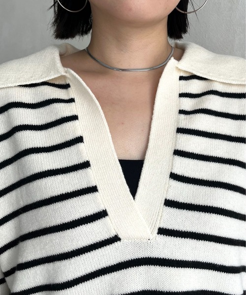 prose verse(プロズヴェール)の「ボーダースキッパーニット(ニット/セーター・レディース・ブラック/アイボリー・MEDIUM)」の16枚目の写真
