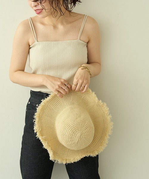natural couture（ナチュラルクチュール）の「大人ナチュ/カップ付きランダムテレコリブキャミソール（キャミソール・レディース・アイボリー/スミクロ/ブラウン・FREE）」の2枚目の写真