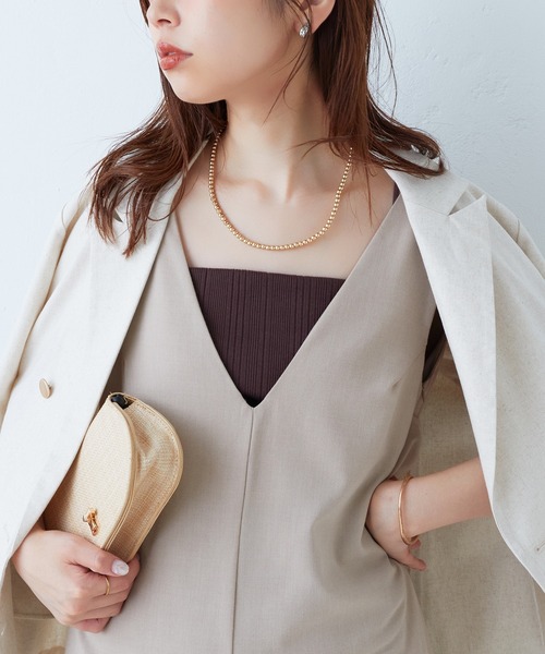 natural couture（ナチュラルクチュール）の「大人ナチュ/カップ付きランダムテレコリブキャミソール（キャミソール・レディース・アイボリー/スミクロ/ブラウン・FREE）」の12枚目の写真