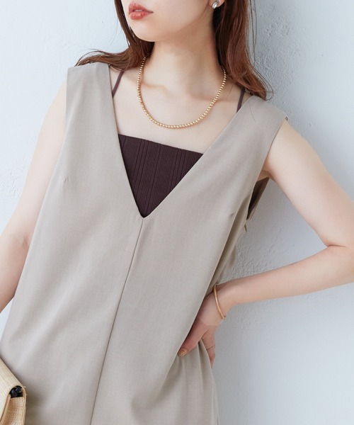 natural couture（ナチュラルクチュール）の「大人ナチュ/カップ付きランダムテレコリブキャミソール（キャミソール・レディース・アイボリー/スミクロ/ブラウン・FREE）」の13枚目の写真