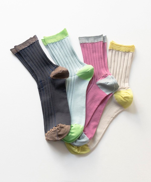 Tricote(トリコテ)の「TRICOTE トリコテ / SEE-THROUGH RIBSOCKS / TR91SO045(ソックス/靴下・レディース・ライトグレー/ベージュ/イエロー・23cm~25cm)」の1枚目の写真