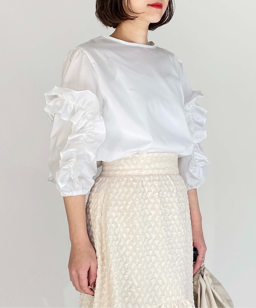 BE NEAT（ビーニート）の「【日本製】袖フリルブラウス（シャツ/ブラウス・レディース・ホワイト/ブラック・M）」の7枚目の写真