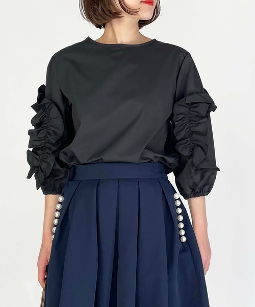 BE NEAT（ビーニート）の「【日本製】袖フリルブラウス（シャツ/ブラウス・レディース・ホワイト/ブラック・M）」の14枚目の写真