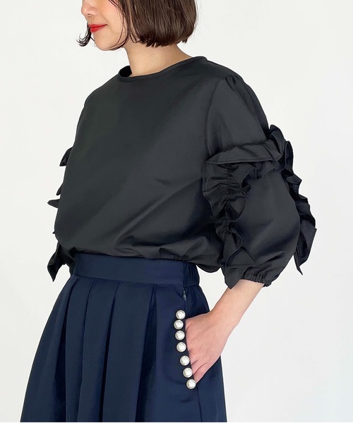 BE NEAT（ビーニート）の「【日本製】袖フリルブラウス（シャツ/ブラウス・レディース・ホワイト/ブラック・M）」の15枚目の写真