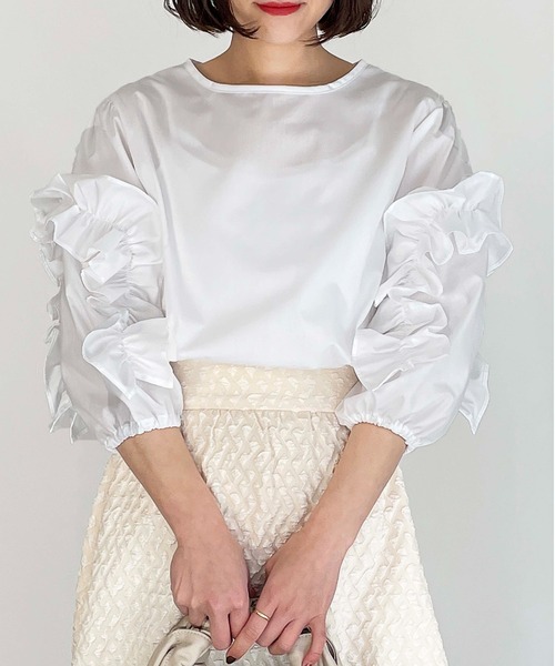 BE NEAT（ビーニート）の「【日本製】袖フリルブラウス（シャツ/ブラウス・レディース・ホワイト/ブラック・M）」の8枚目の写真