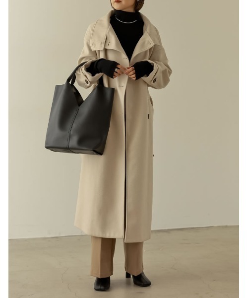 Re:EDIT（リエディ）の「[WINTER COLLECTION]モッサスタンドカラーロングコート（チェスターコート・レディース・ホワイト系その他/ブルー/グレイッシュベージュ/ライトグリーン/アイボリー/パープル/ブラック・MEDIUM）」の3枚目の写真