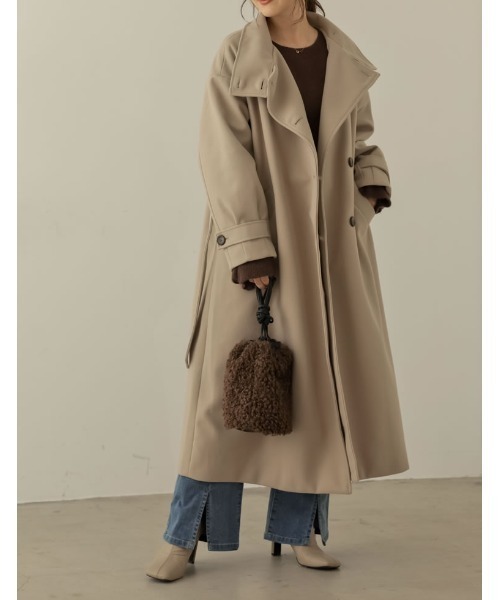 Re:EDIT（リエディ）の「[WINTER COLLECTION]モッサスタンドカラーロングコート（チェスターコート・レディース・ホワイト系その他/ブルー/グレイッシュベージュ/ライトグリーン/アイボリー/パープル/ブラック・MEDIUM）」の5枚目の写真