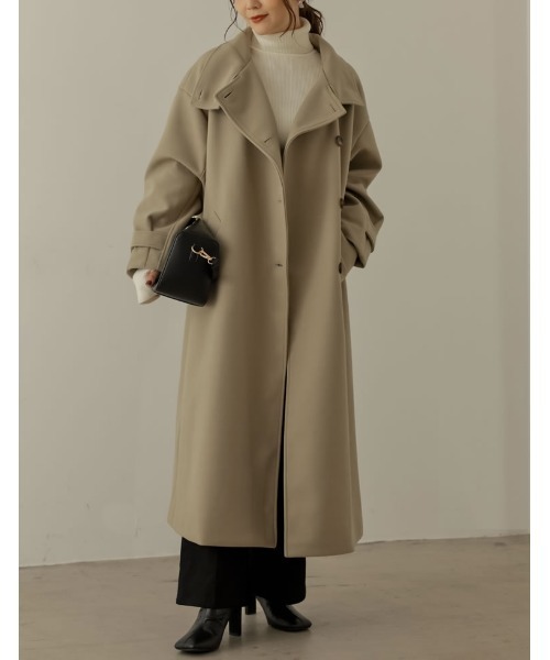 Re:EDIT（リエディ）の「[WINTER COLLECTION]モッサスタンドカラーロングコート（チェスターコート・レディース・ホワイト系その他/ブルー/グレイッシュベージュ/ライトグリーン/アイボリー/パープル/ブラック・MEDIUM）」の11枚目の写真