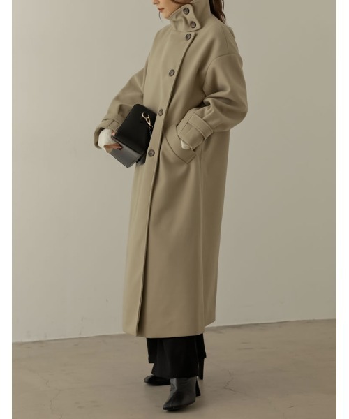 Re:EDIT（リエディ）の「[WINTER COLLECTION]モッサスタンドカラーロングコート（チェスターコート・レディース・ホワイト系その他/ブルー/グレイッシュベージュ/ライトグリーン/アイボリー/パープル/ブラック・MEDIUM）」の9枚目の写真