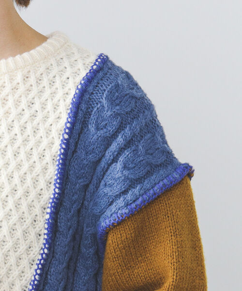 BEAMS HEART（ビームスハート）の「BEAMS HEART / パッチワーク 配色ニット（ニット/セーター・レディース・グレー/ベージュ/ホワイト系その他5・FREE）」の12枚目の写真