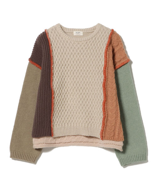 BEAMS HEART（ビームスハート）の「BEAMS HEART / パッチワーク 配色ニット（ニット/セーター・レディース・グレー/ベージュ/ホワイト系その他5・FREE）」の6枚目の写真