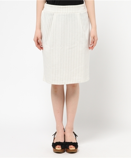 earth music&ecology（アースミュージックアンドエコロジー）の「ストライプタックタイトポンチスカート（スカート・レディース・アイボリー/ネイビー・MEDIUM/SMALL）」の3枚目の写真