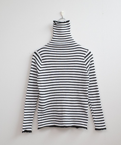 セール】リブニット ボーダー タートルネック（ニット/セーター